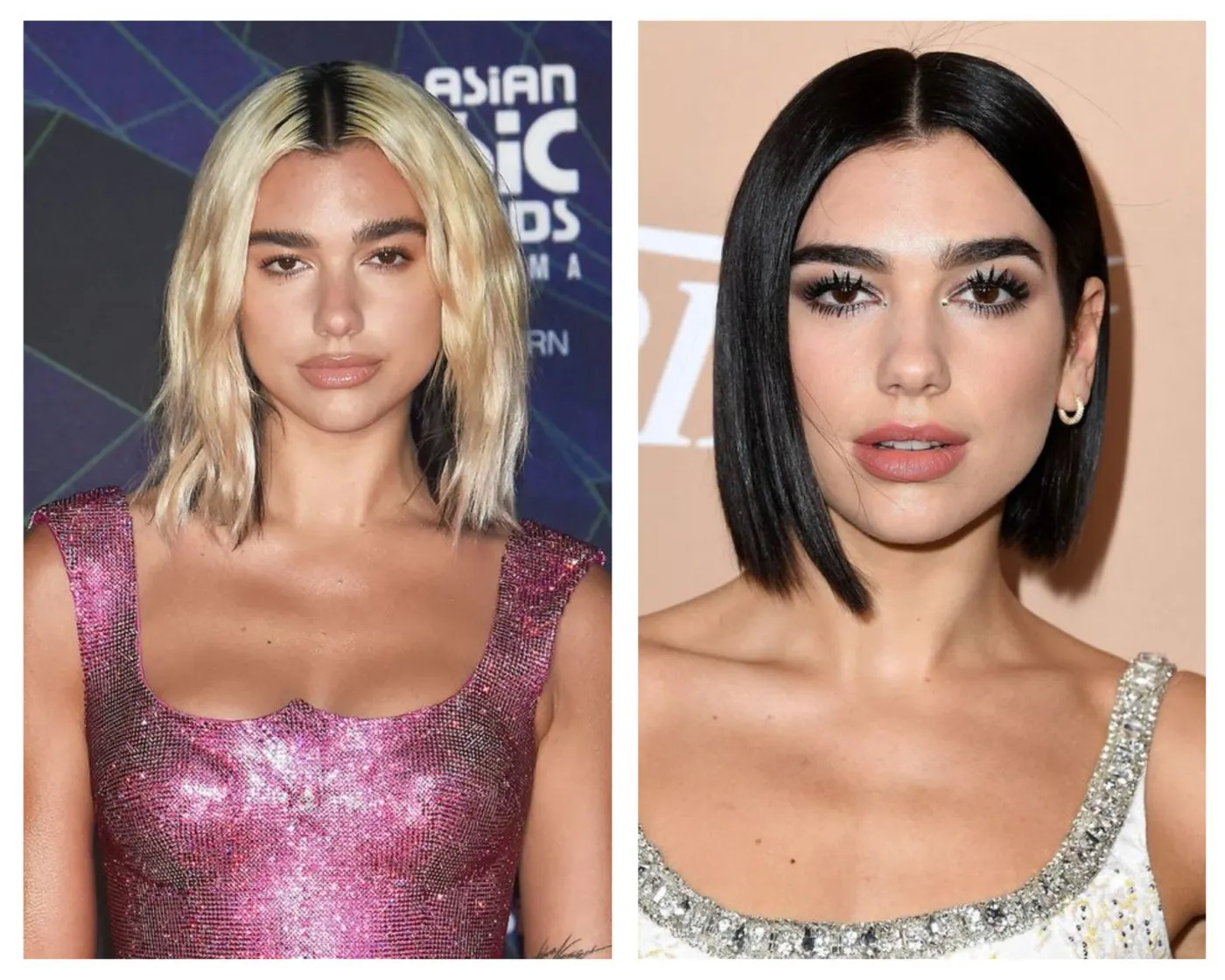 Dua Lipa bionda e mora: lo stesso viso con due colori di capelli diversi