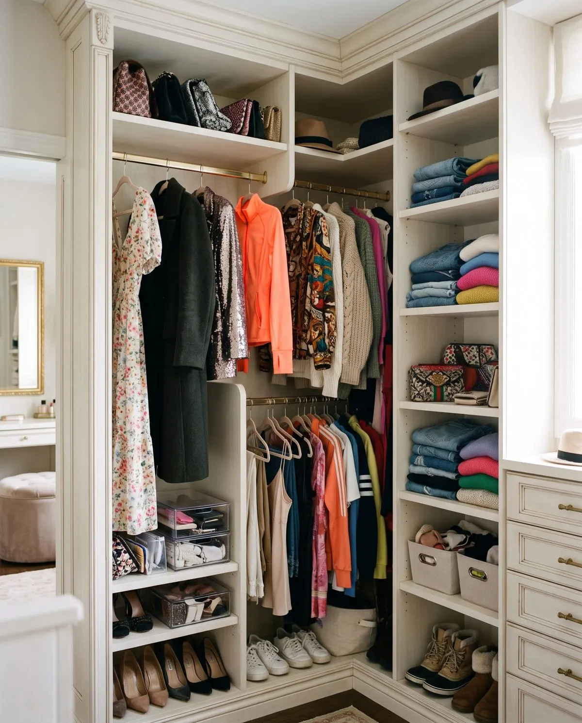 Cabina armadio ordinata dopo il decluttering